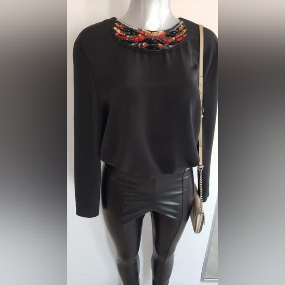 Black Blouse Sequin Collar Vintage
